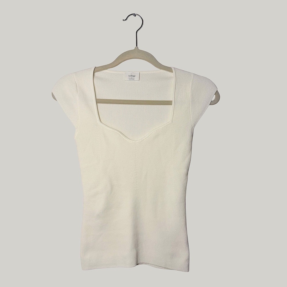 Wilfred Aritzia Cream Ribbed Tuscany Top Blouse Short Sleeve Casual Size S